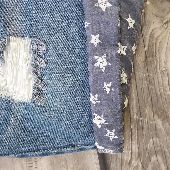 Lincoln Outfitters Distressed Stars and Stripes Denim Jean Shorts Sz 10 - Picture 2 of 5